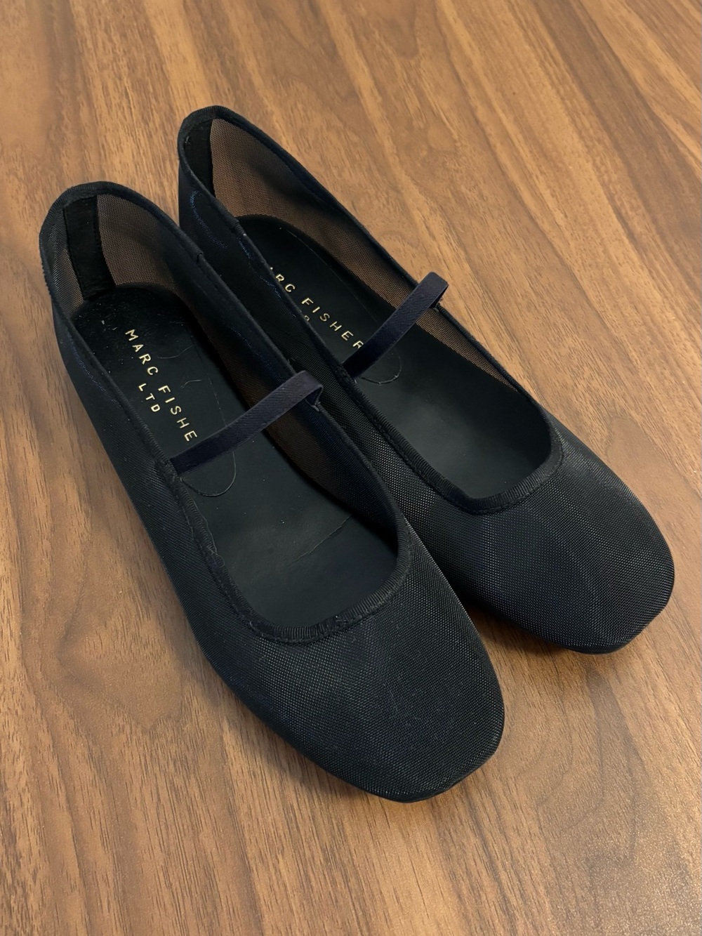 Marc Fisher Black Mesh Ballet Flats with Single Elastic Strap